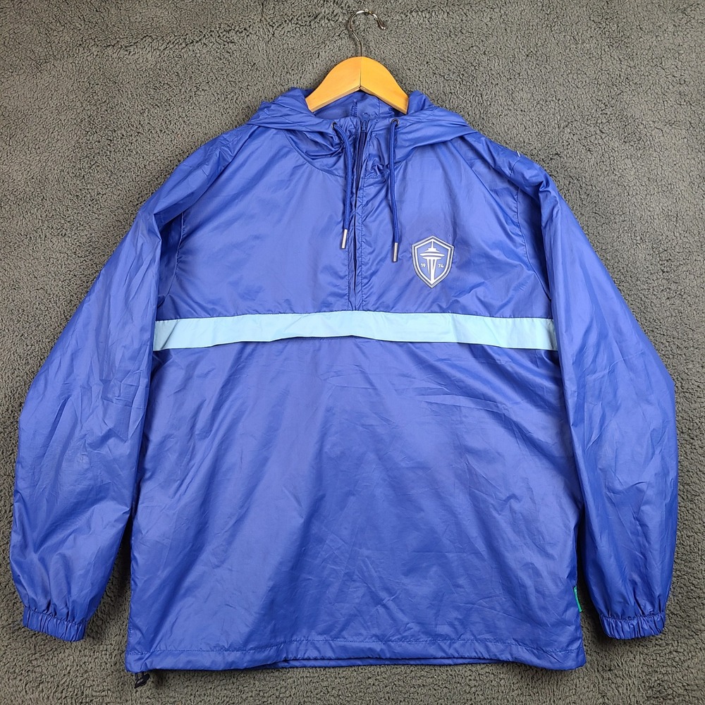 MLS Seattle Sounders FC Windbreaker Jacket Blue Quarter Zip Pullover Mens Large